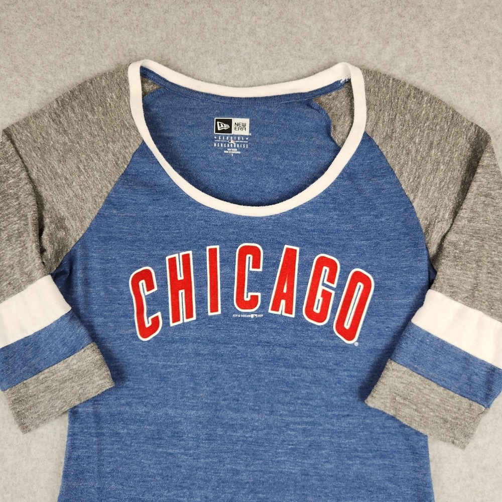 New‎ Era Chicago Cubs Raglan T-Shirt Womens Small S Tri-Blend 3/4 Sleeve - Picture 3 of 8